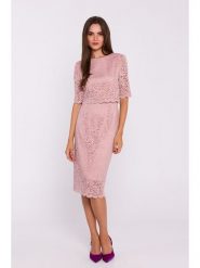 Stylove Sukienka w kolorze jasnoróżowym rozmiar: M. Różowe sukienki damskie Stylove, na co dzień, m, bez wzorów, z koronki, bez kołnierzyka, bez ramiączek, midi, proste. Za 215.21 zł.