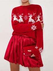 Sweter świąteczny - czerwony. Czerwone swetry klasyczne damskie Sinsay, l, bez kołnierzyka. Za 49.99 zł.