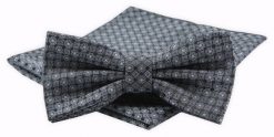 Męska Mucha z Poszetką (Alties) - Szara, Stalowa we Wzór Geometryczny. Szare krawaty i muchy męskie Alties, bez wzorów, eleganckie. Za 54.00 zł.