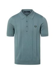 Fred Perry Męska koszulka polo z dzianiny Mężczyźni Bawełna niebieski|szary jednolity, S. Niebieskie koszulki polo męskie Fred Perry, m, bez wzorów, z bawełny, bez ramiączek. Za 799.95 zł.