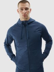 4F Bluza treningowa regular szybkoschnąca męska - granatowa L. Niebieskie bluzy sportowe męskie 4f, bez wzorów, z dzianiny, sportowe, bez kołnierzyka, bez ramiączek. W wyprzedaży za 169.99 zł.