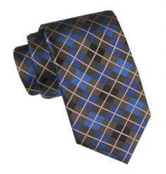 Męski Krawat - Angelo di Monti - Kratka, Odcienie Niebieskiego i Brązów. Niebieskie krawaty i muchy męskie Angelo di Monti, bez wzorów, z tkaniny, eleganckie. Za 45.00 zł.