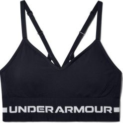 Biustonosz damski Under Armour de sport Seamless Low Long. Czarne biustonosze sportowe damskie Under Armour, bez wzorów, z materiału. Za 194.05 zł.