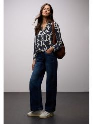 Street One Bluzka w kolorze granatowo-białym rozmiar: 34. Białe bluzki damskie Street One, bez wzorów, z wiskozy, street, bez kołnierzyka, bez ramiączek. Za 110.81 zł.