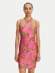 Versace Jeans Couture Sukienka koktajlowa 78HAO914 Różowy Slim Fit. Czerwone sukienki damskie Versace Jeans Couture, bez wzorów, z jeansu, wizytowe, bez kołnierzyka, bez ramiączek. Za 929.99 zł.