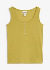 Top do bioder z prążkowanego materiału. Czarne topy damskie bonprix, uniwersalny, bez wzorów, prążkowane, bez kołnierzyka. Za 42.99 zł.