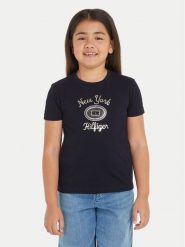 Tommy Hilfiger T-Shirt KG0KG08007 Granatowy Regular Fit. Niebieskie koszulki dziewczęce Tommy Hilfiger, bez wzorów, z bawełny, bez ramiączek. Za 79.99 zł.