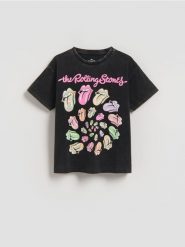 Bawełniany t-shirt The Rolling Stones - ciemnoszary. Szare koszulki dziewczęce Reserved, bez wzorów, z bawełny, bez ramiączek. Za 55.99 zł.