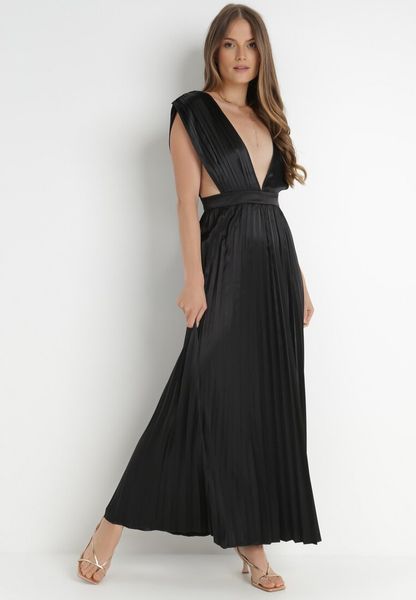 Czarna Sukienka Aedice. Czarne sukienki damskie Born2be, l, bez wzorów, eleganckie, bez kołnierzyka, bez ramiączek, maxi, rozkloszowane. Za 199.99 zł.