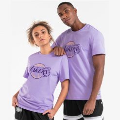 Koszulka do gry w koszykówkę unisex Tarmak NBA Lakers TS 900. Białe bluzki damskie TARMAK, xl, bez wzorów, z bawełny, sportowe, bez kołnierzyka, bez ramiączek. Za 79.99 zł.