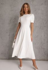 Biała Rozkloszowana Sukienka Koktajlowa VICES na Krótki Rękaw Nessesha. Białe sukienki damskie Renee, na randkę, l, bez wzorów, eleganckie, bez kołnierzyka, bez ramiączek, maxi, rozkloszowane. Za 199.99 zł.