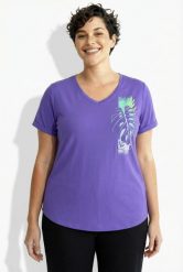 Damskie Bluzka funkcyjna antybakteryjny materiał dekolt w serek rękaw 1/2. Fioletowe bluzki sportowe damskie Ulla Popken, plus size, z materiału, bez kołnierzyka, bez ramiączek. Za 159.99 zł.