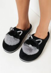 Czarne Kapcie Futrzane z Kotkiem Rirovi. Czarne kapcie damskie Born2be, z dresówki. Za 29.99 zł.