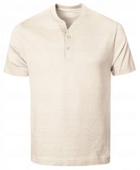 Koszulka Męska (T-Shirt) na Stójce z Guzikami - Pako Jeans - Jasny Beż. T-shirty męskie Pako Jeans, l, bez wzorów, z bawełny, bez kołnierzyka. Za 95.00 zł.