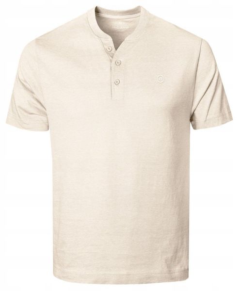 Koszulka Męska (T-Shirt) na Stójce z Guzikami - Pako Jeans - Jasny Beż. T-shirty męskie Pako Jeans, l, bez wzorów, z bawełny, bez kołnierzyka. Za 95.00 zł.