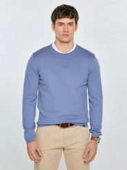 Sweter męski bawełniany niebieski Simoner 402. Niebieskie swetry męskie Big Star, na zimę, l, z aplikacjami, z bawełny, bez kołnierzyka. Za 179.99 zł.