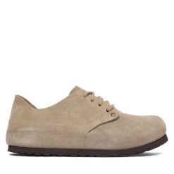 Półbuty Birkenstock. Brązowe półbuty damskie Birkenstock, bez wzorów, bez obcasa, na płaskiej podeszwie. Za 719.99 zł.