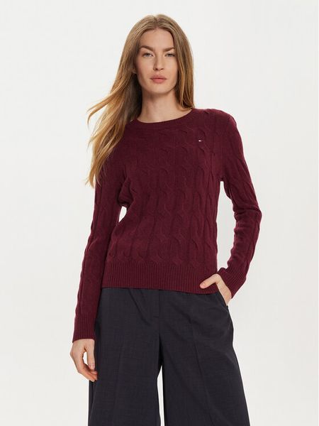 Tommy Hilfiger Sweter WW0WW43586 Bordowy Regular Fit. Czerwone swetry klasyczne damskie Tommy Hilfiger, xs, z wełny, bez kołnierzyka. Za 649.99 zł.