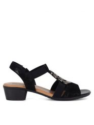 Go Soft Sandały WI23-BETTY-09 Czarny. Czarne sandały damskie GO SOFT, bez wzorów, z materiału, bez obcasa, na słupku. Za 159.99 zł.