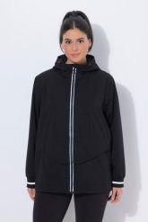 Damskie Kurtka funkcyjna wodoodporna odblaskowy nadruk kaptur. Czarne kurtki damskie Ulla Popken, plus size, bez wzorów, z materiału, z kapturem. Za 599.99 zł.