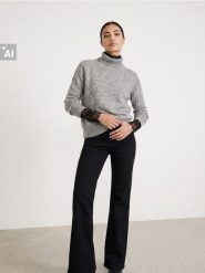 Sweter z golfem z domieszką wełny i ozdobnymi rękawami - szary. Szare golfy damskie Sinsay, l, bez wzorów, z wełny, bez ramiączek. Za 59.99 zł.