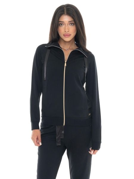 Bluza zimowa damska Chic Tones z zamkiem błyskawicznym i wysokim kołnierzem. Brązowe bluzy bez kaptura damskie LEONE 1947 APPAREL, s, z satyny. Za 412.58 zł.