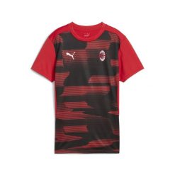 Damska koszulka przedmeczowa z krótkim rękawem AC Milan PUMA. Czarne bluzki damskie Puma, m, bez wzorów, sportowe, bez kołnierzyka, bez ramiączek. W wyprzedaży za 199.00 zł.
