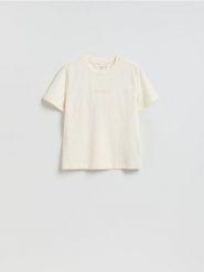 T-shirt z nadrukiem - złamana biel. T-shirty damskie Reserved, l, bez wzorów, z bawełny, bez kołnierzyka. Za 35.99 zł.