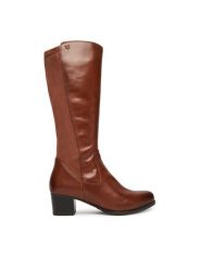 Caprice Kozaki 9-25500-45 Brązowy. Brązowe kozaki damskie Caprice, ze skóry, bez obcasa, na słupku. Za 469.99 zł.