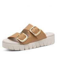 S.Oliver Klapki w kolorze jasnobrązowym rozmiar: 38. Brązowe klapki damskie S.Oliver, bez wzorów, bez obcasa, na platformie. Za 121.99 zł.