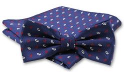 Elegancka Mucha Męska - Alties - Granat, Biało-Czerwone Elementy. Niebieskie krawaty i muchy męskie Alties, bez wzorów, eleganckie. Za 54.00 zł.