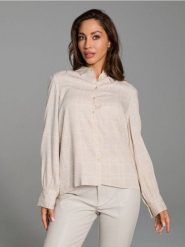 Koszula ze wzorem - kremowy. Białe koszule damskie Sinsay, l, bez wzorów, bez kołnierzyka, bez ramiączek. Za 39.99 zł.