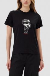 KARL LAGERFELD Czarny damski t-shirt Ikon Sketch Karl. Czarne t-shirty damskie Karl Lagerfeld, s, bez wzorów, bez kołnierzyka. W wyprzedaży za 249.99 zł.
