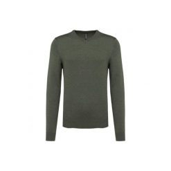 Sweter z dekoltem w kształcie litery V Kariban. Szare swetry męskie KARIBAN, m, bez wzorów, z bawełny, bez kołnierzyka. Za 136.50 zł.