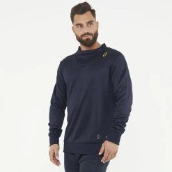 Bluza techniczna treningowa MUZO. Niebieskie bluzy bez kaptura męskie Legea, bez wzorów, z poliesteru, sportowe, bez kołnierzyka, bez ramiączek. W wyprzedaży za 88.50 zł.