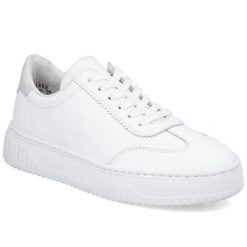 Skórzane półbuty damskie sportowe Rieker N9910-80. Półbuty damskie Rieker, bez wzorów, ze skóry, sportowe, bez obcasa. Za 349.00 zł.