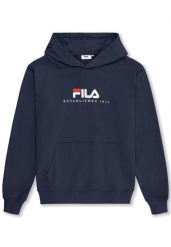 Bluza z kapturem męska do biegania Fila Valsera regular logo granatowa. Niebieskie bluzy z kapturem męskie Fila, m, z bawełny. Za 299.00 zł.