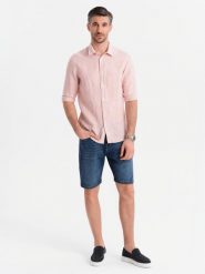Męskie denimowe szorty o klasycznym kroju – ciemnoniebieskie V3 OM-SRDS-0171 - XXL. Niebieskie szorty męskie Ombre Clothing, z bawełny, bez kołnierzyka. W wyprzedaży za 89.99 zł.