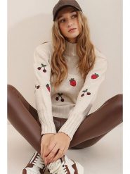 Trend Alaçatı Stili Sweter w kolorze beżowym rozmiar: onesize. Brązowe golfy damskie Trend Alaçatı Stili, z aplikacjami, z bawełny, bez ramiączek. Za 77.37 zł.