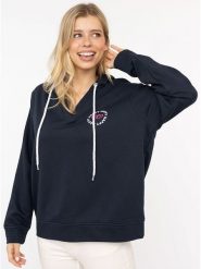 Zwillingsherz Bluza "Smile Everyday Enjoy" w kolorze granatowym rozmiar: L/XL. Niebieskie bluzy z kapturem damskie Zwillingsherz, l. Za 232.78 zł.