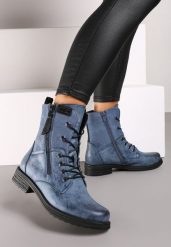 Niebieskie Botki Sznurowane z Zamkiem Hiyab. Niebieskie botki damskie Renee, z jeansu, eleganckie, bez obcasa, na obcasie, bez zapięcia. Za 139.99 zł.