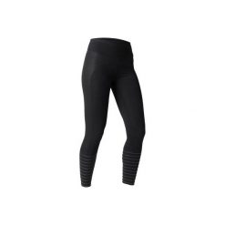 Legginsy Slim Gym & Pilates 560 damskie czarne z nadrukiem. Czarne legginsy damskie DOMYOS, l, bez wzorów, z bawełny, z podwyższonym stanem, na jogę i pilates. W wyprzedaży za 74.99 zł.