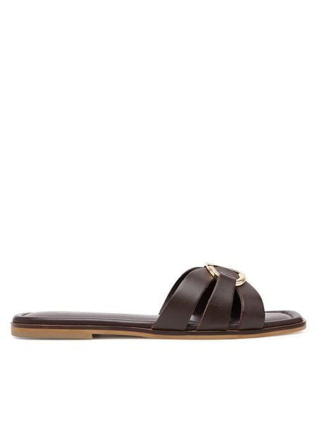 TWINSET Klapki 251TGT090 Brązowy. Brązowe klapki damskie Twinset, bez wzorów, ze skóry, bez obcasa. Za 569.99 zł.