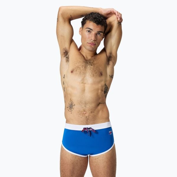 Kąpielówki męskie Speedo Jetstream Retro Logo Brief. Niebieskie kąpielówki męskie Speedo, m, bez wzorów, do pływania. Za 129.99 zł.