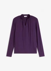 Bluzka ze stójką. Niebieskie bluzki damskie bonprix, bez wzorów, eleganckie, bez kołnierzyka, bez ramiączek. Za 84.99 zł.