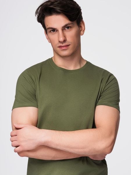 T-shirt męski klasyczny bawełniany BASIC - khaki V6 - Rozmiar: XXL. Brązowe t-shirty męskie Ombre Clothing, m, bez wzorów, z bawełny, bez kołnierzyka. W wyprzedaży za 29.99 zł.