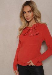 Pomarańczowy Sweter z Prążkowanej Dzianiny z Wiskozą Ozdobiony Cyrkoniami i Wiązaniem Tintorinae. Brązowe swetry klasyczne damskie Renee, m, z dzianiny, bez kołnierzyka. Za 79.99 zł.
