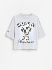 T-shirt z nadrukiem - jasnoszary. Szare koszulki dziewczęce Reserved, bez wzorów, z bawełny, bez ramiączek. Za 39.99 zł.