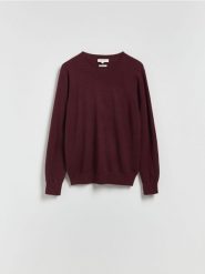 Sweter z wełny merino - bordowy. Czerwone swetry męskie Reserved, l, bez wzorów, z wełny, bez kołnierzyka. Za 199.99 zł.