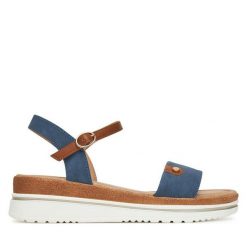 Sandały Clara Barson. Niebieskie sandały damskie Clara Barson, bez wzorów, bez obcasa, na koturnie. Za 119.99 zł.